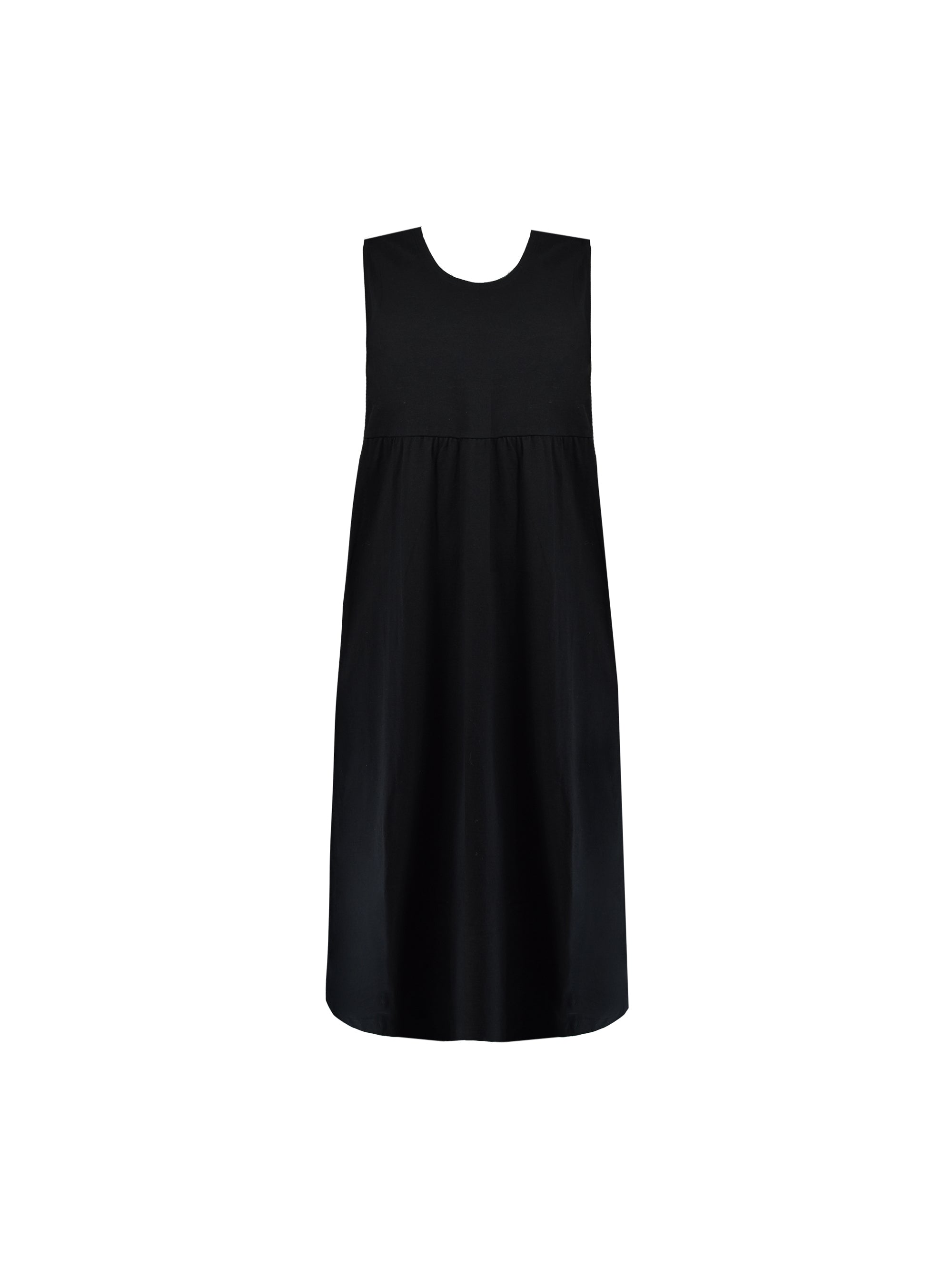 Black Textured Empire Midi Jersey Dress