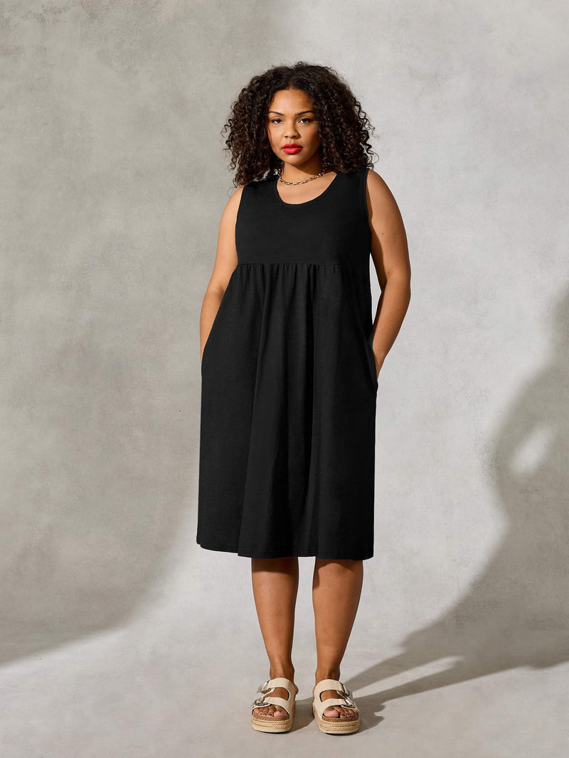 Black Textured Empire Midi Jersey Dress