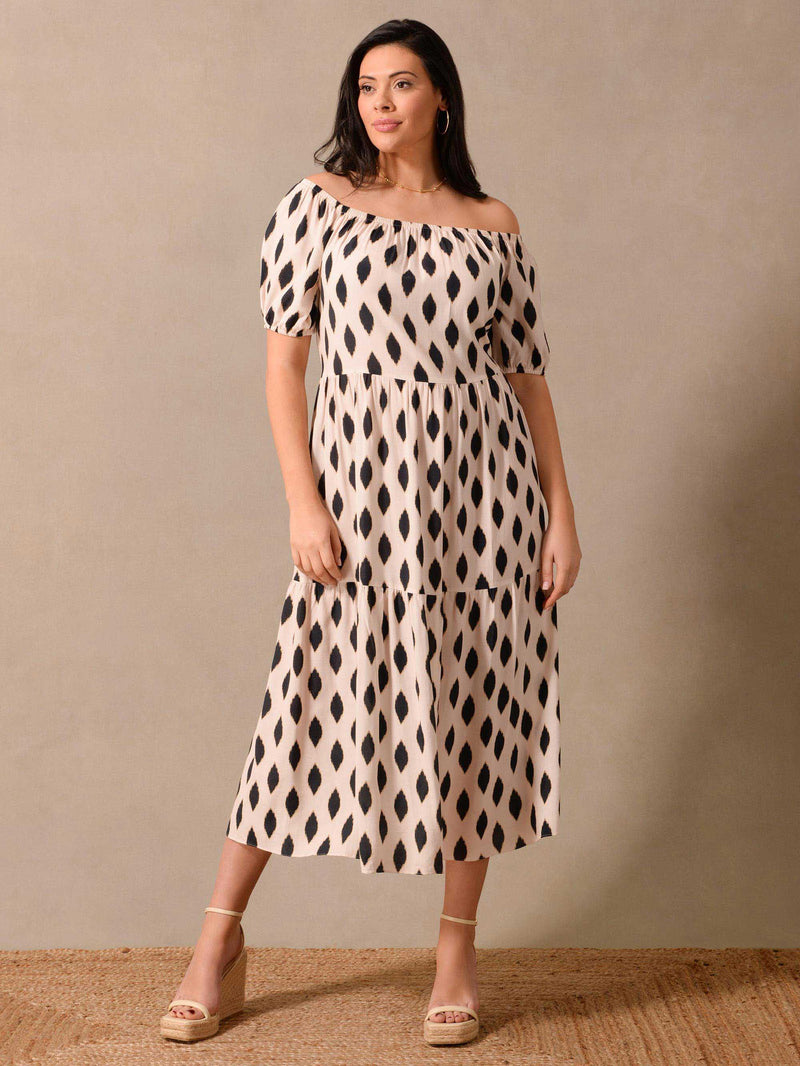 Stone Diamond Print Bardot Maxi Dress