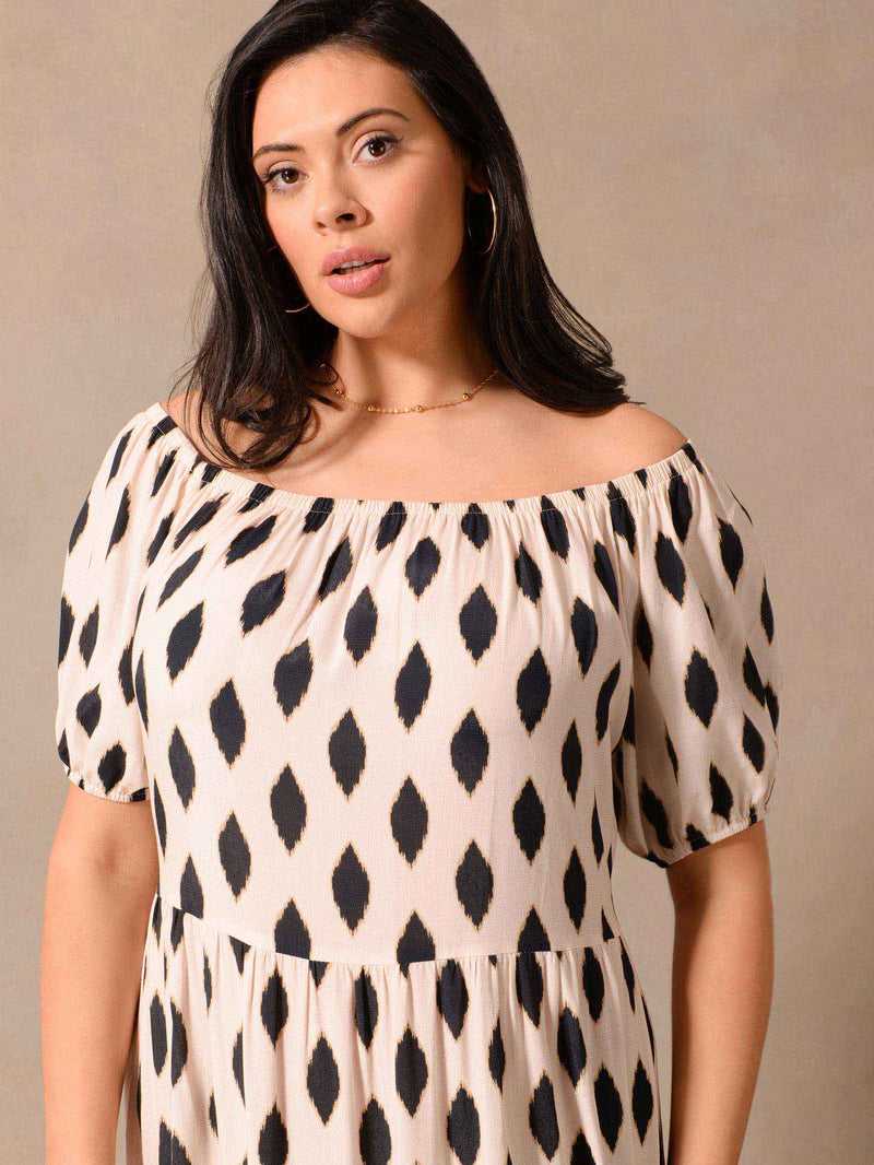 Stone Diamond Print Bardot Maxi Dress