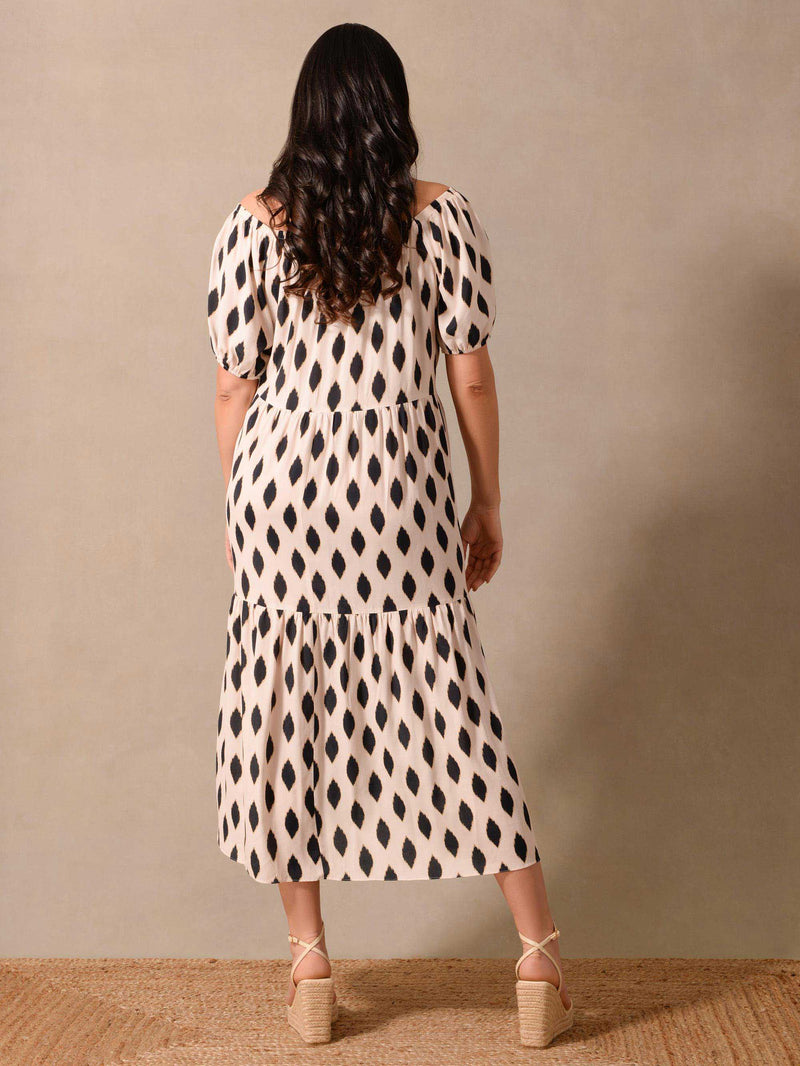 Stone Diamond Print Bardot Maxi Dress