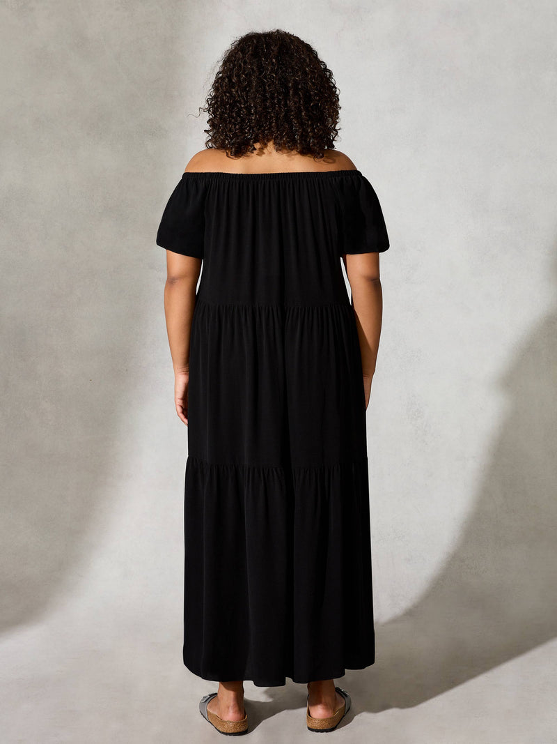 Black Tiered Bardot Maxi Dress