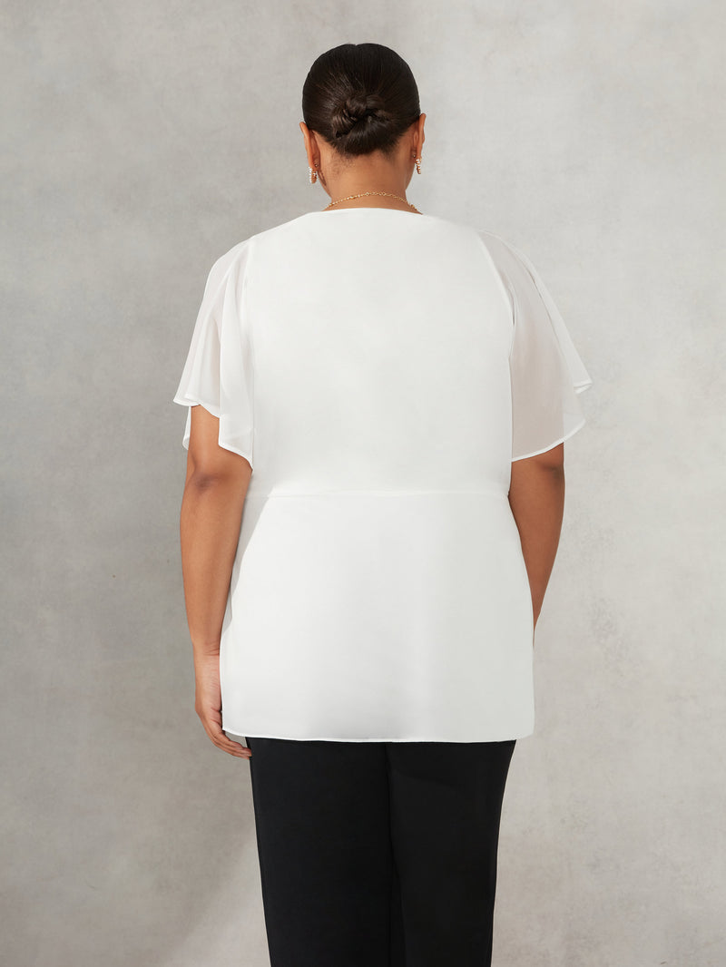 Ivory Gathered Wrap Chiffon Blouse
