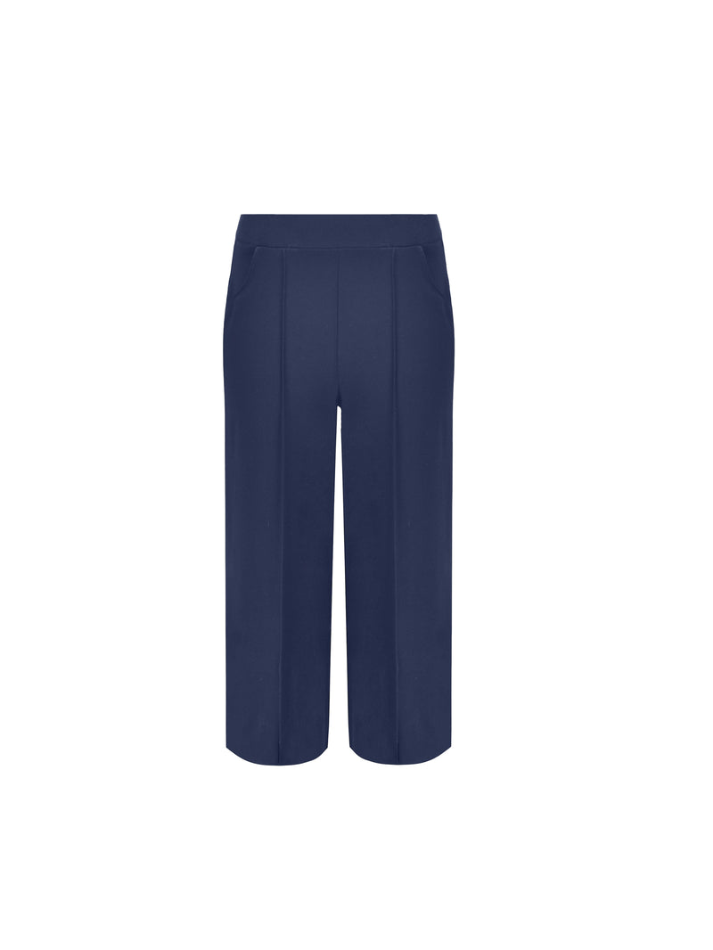 Navy Cropped Pull-On Jersey Trouser