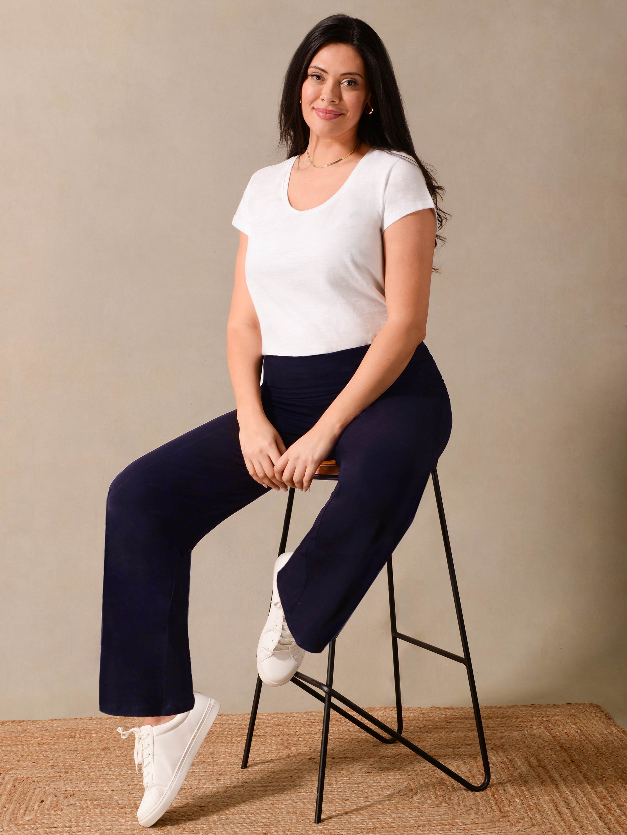 Navy Jersey Relaxed Wideleg Trouser