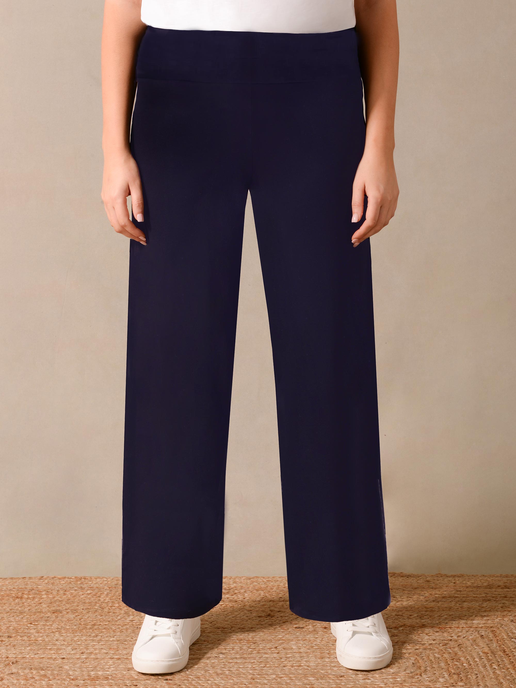 Navy Jersey Relaxed Wideleg Trouser