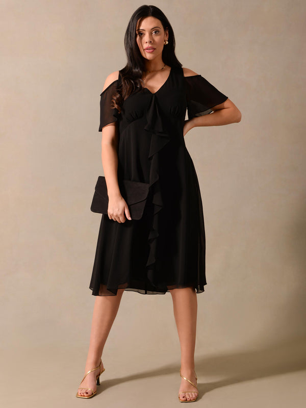 Black Ruffle Frill Front Dress
