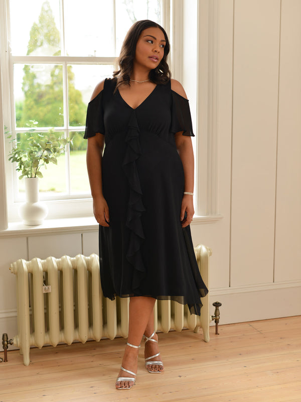 Black Ruffle Frill Front Dress