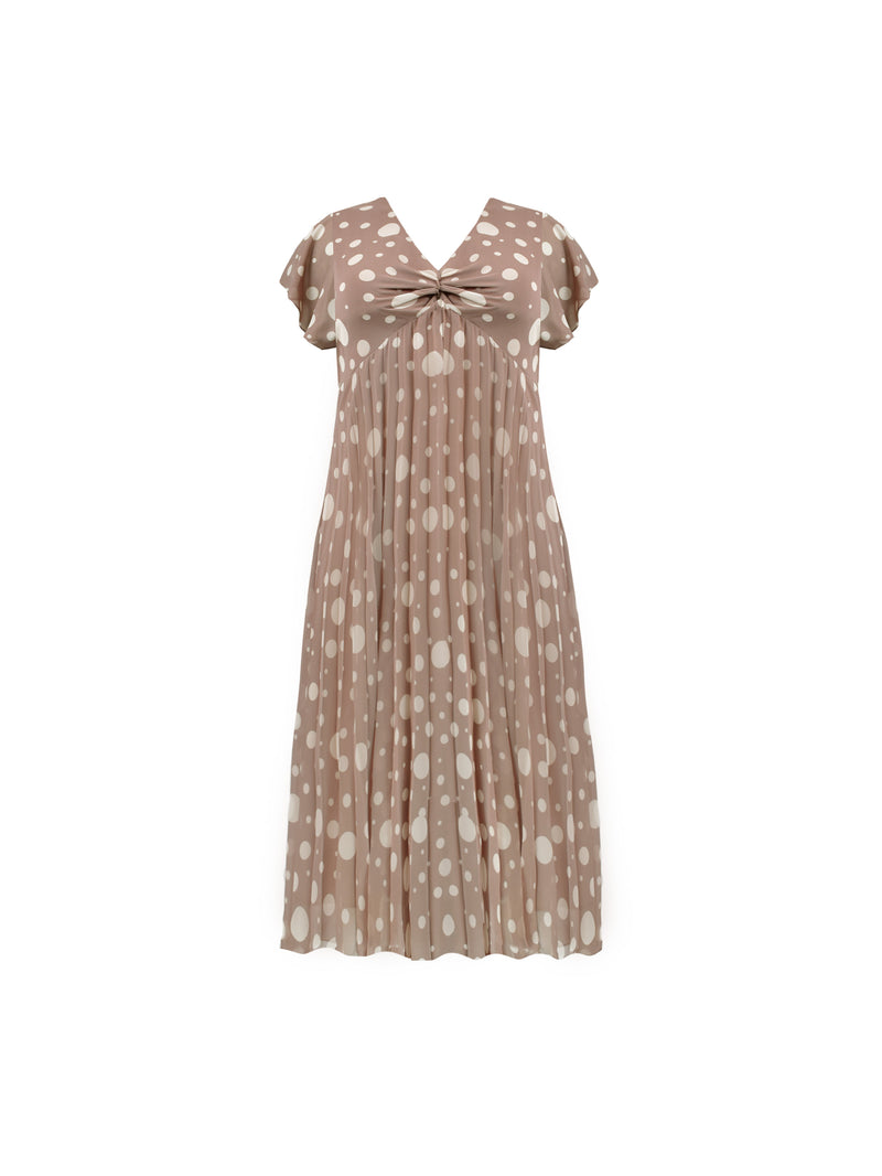 Stone & Ivory Spotted Knot Front Pleat Dress