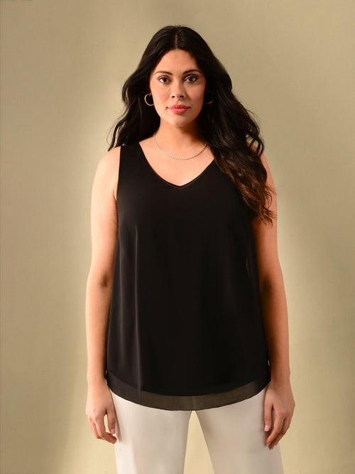 Black Layered Chiffon Swing Vest