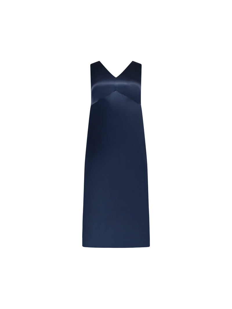Navy Satin Bias Cut Empire Line Midaxi Dress