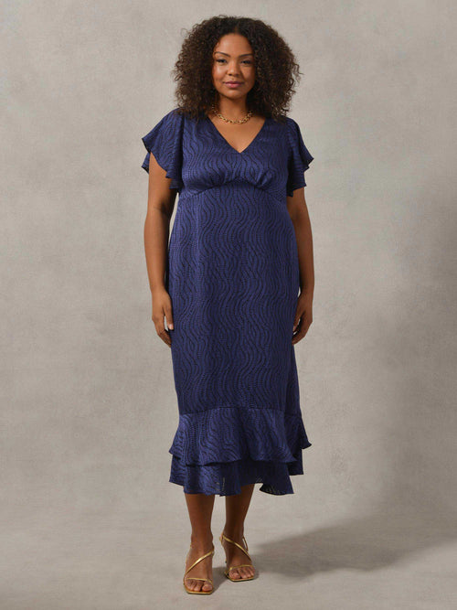 Navy Leaf Burnout Tiered Hem Dress