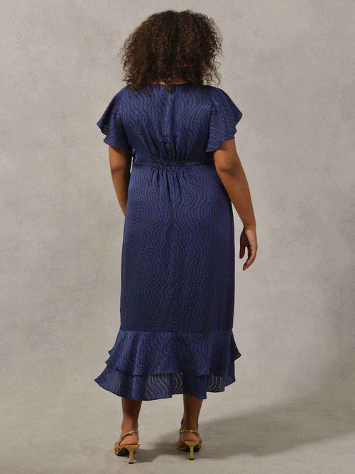 Navy Leaf Burnout Tiered Hem Dress