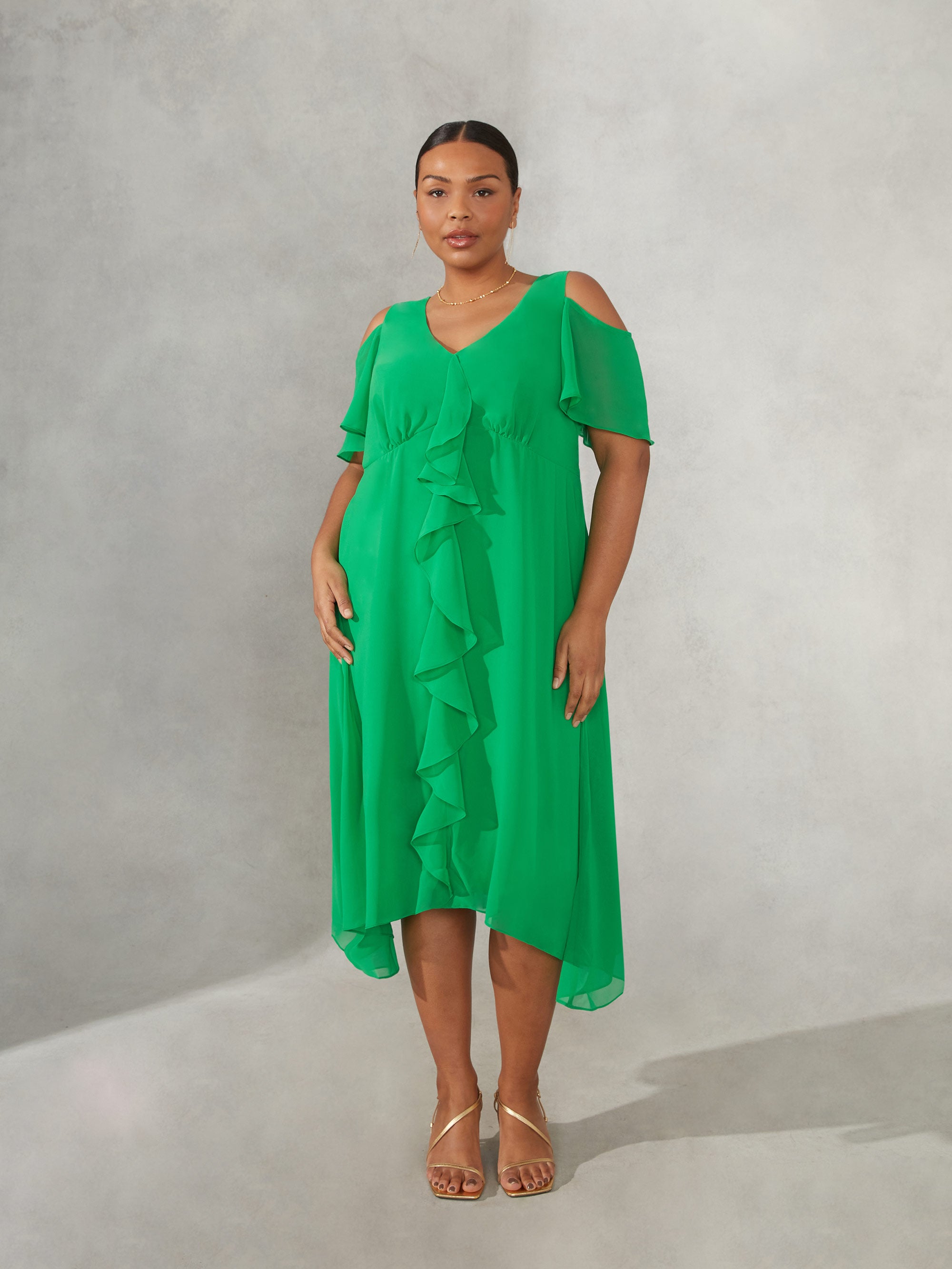 Green Ruffle Frill Front Dress