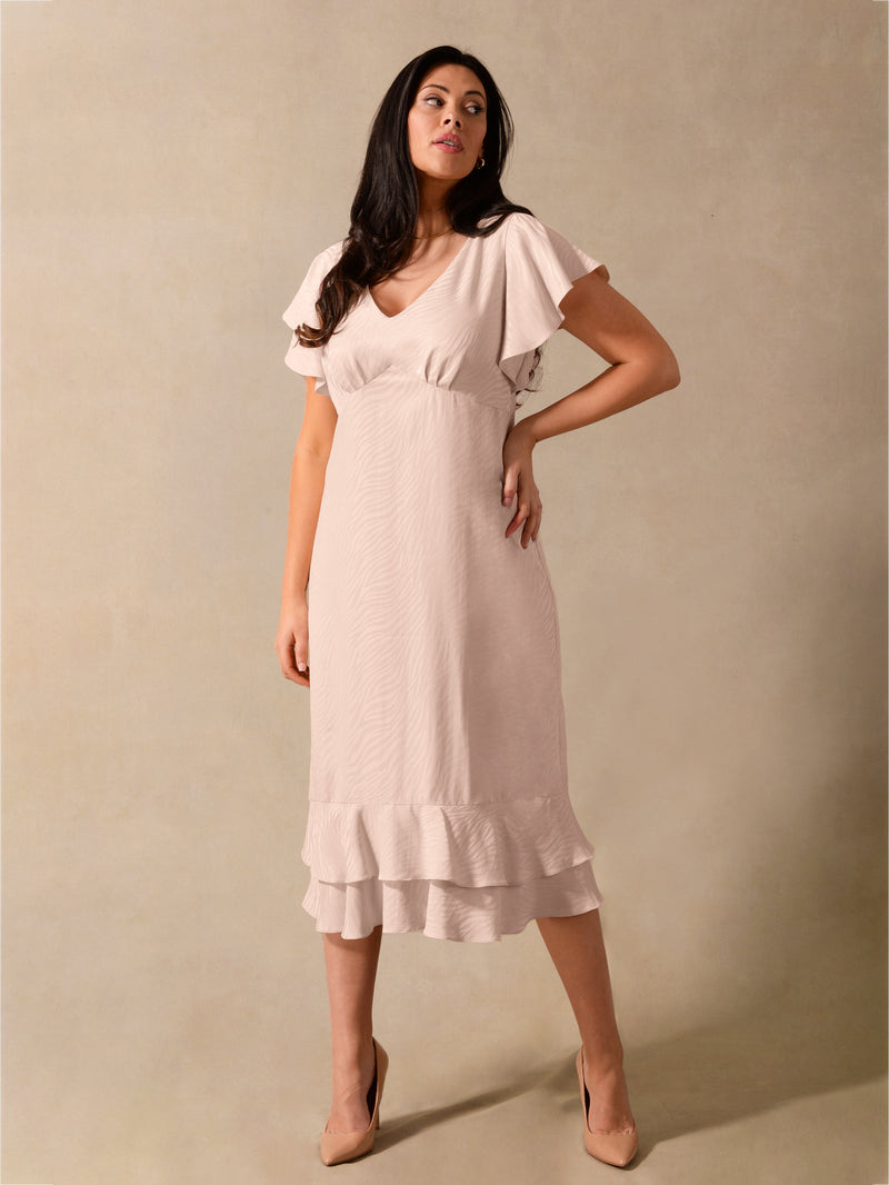 Pink Zebra Jacquard Tiered Hem Dress
