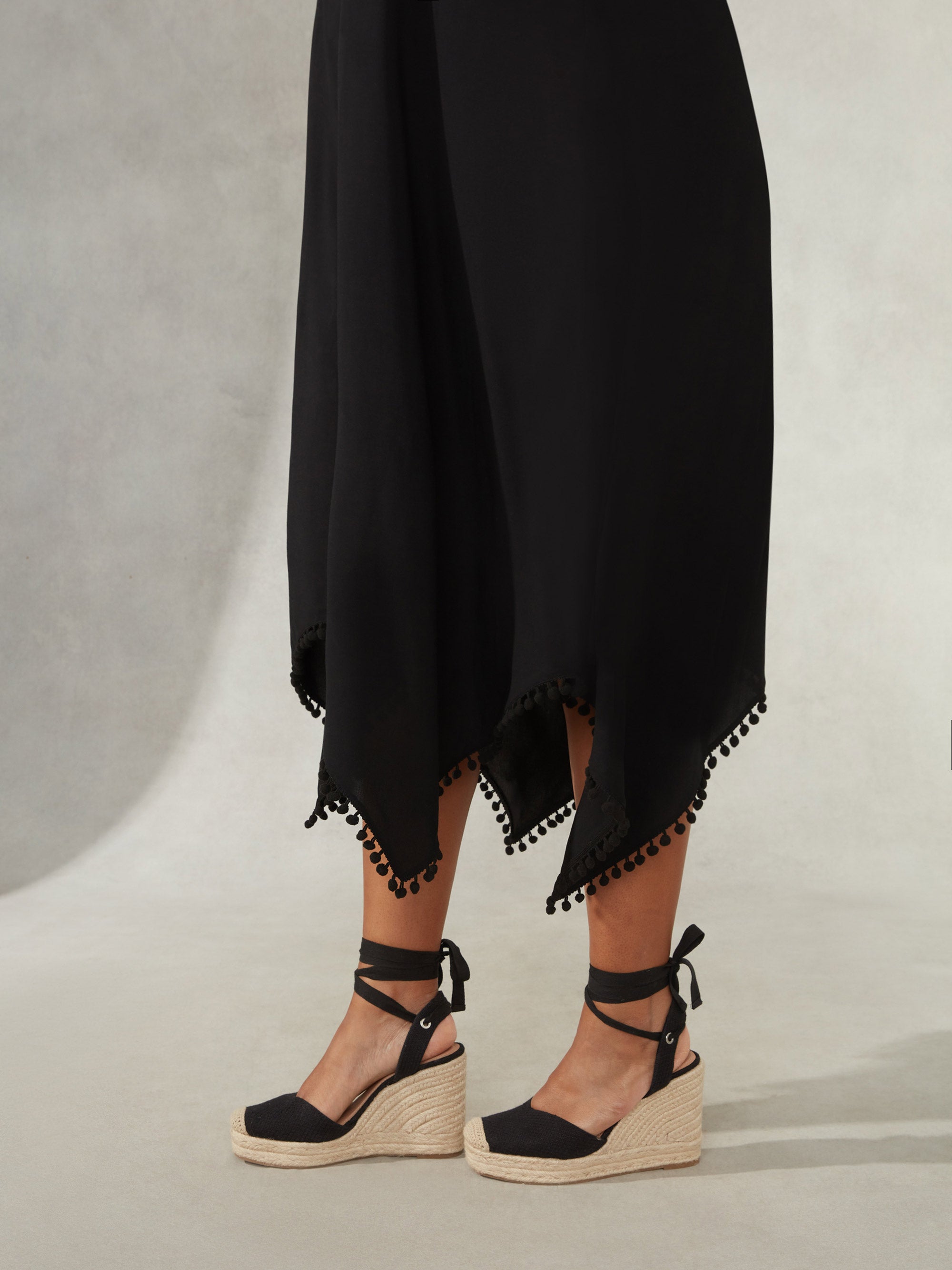 Black Hanky Hem Pom Pom Trim Sundress