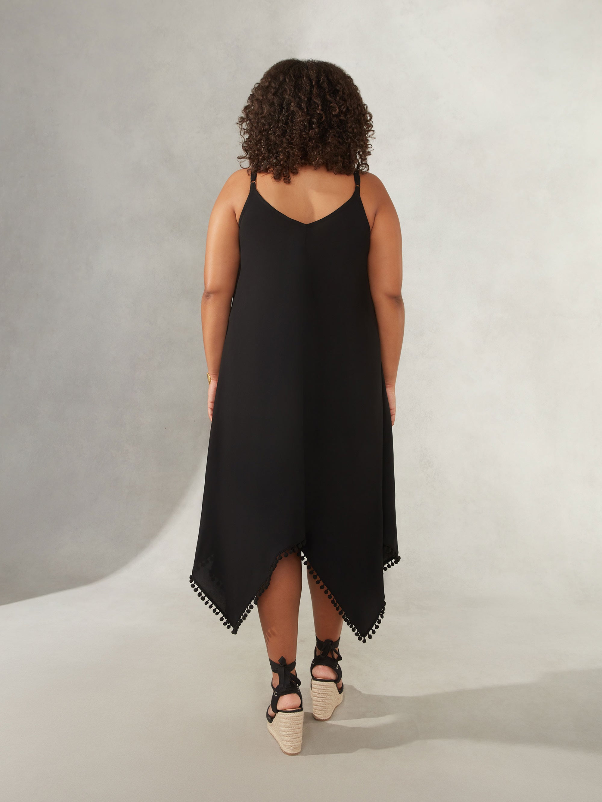 Black Hanky Hem Pom Pom Trim Sundress