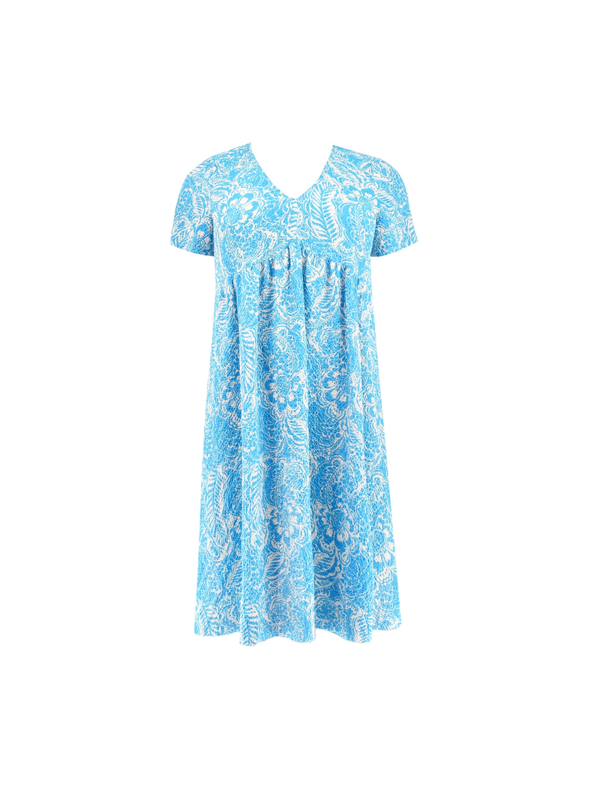 Textured Blue & Ivory Empire Midi Dress