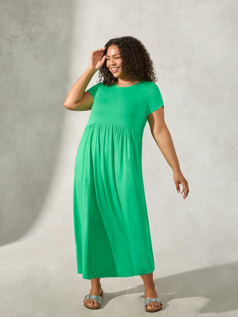 Green Jersey Swing Midaxi Dress
