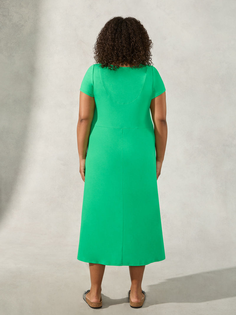 Green Jersey Swing Midaxi Dress