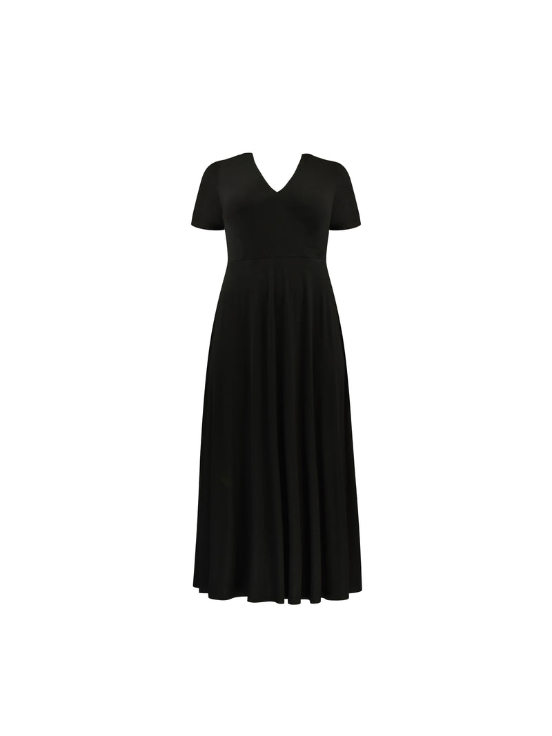 Black V-Neck Jersey Swing Dress