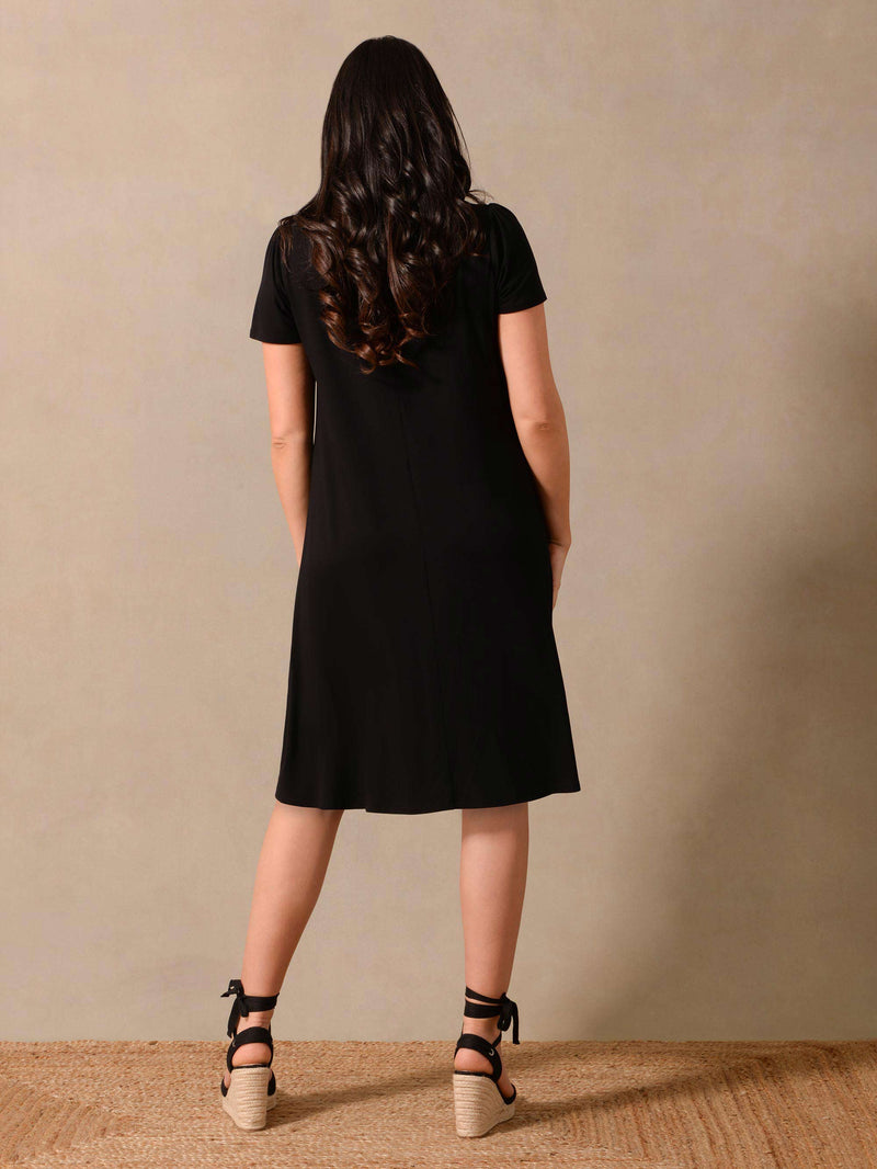 Black V-Neck Jersey Swing Dress