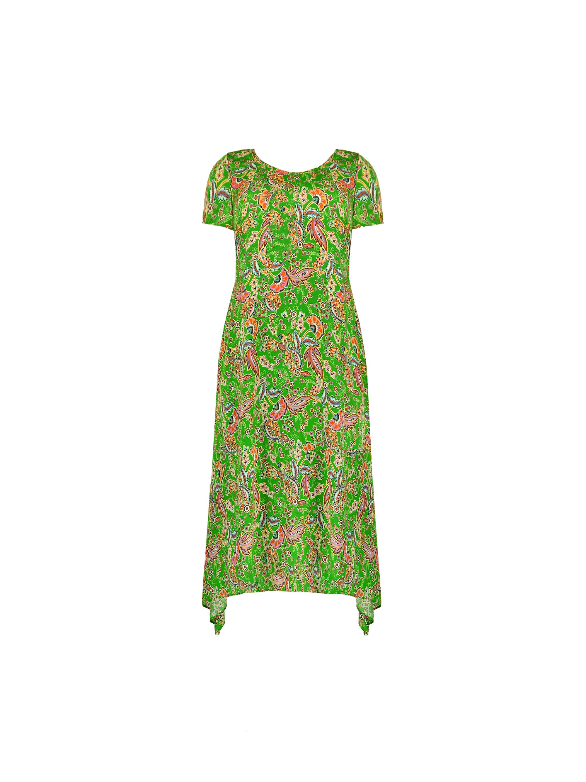 Green Paisley Print Cap Sleeve Midi Dress