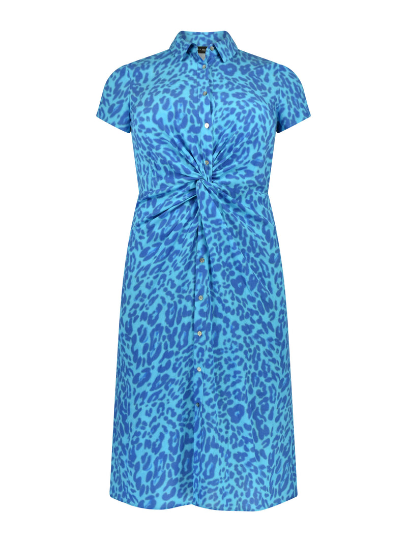 Blue Animal Print Twist Front Midaxi Dress