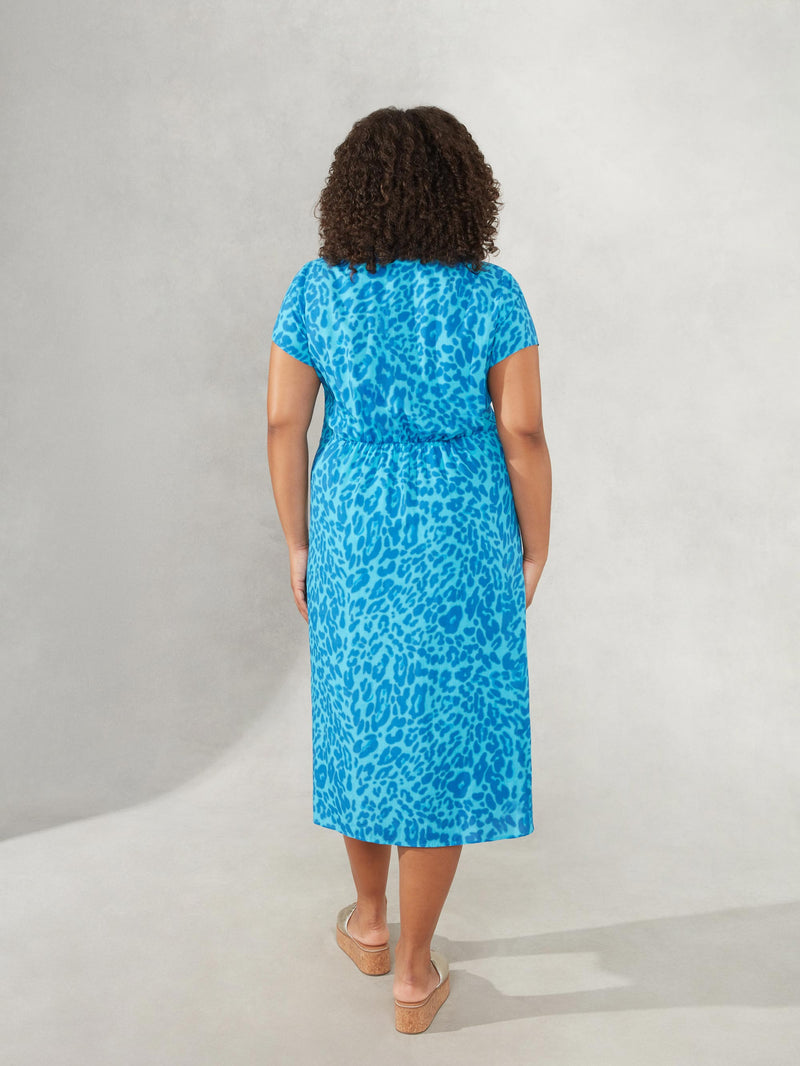 Blue Animal Print Twist Front Midaxi Dress