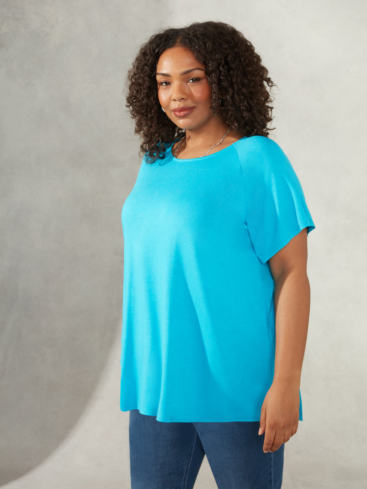 Turquoise Flutter Sleeve Jersey Top