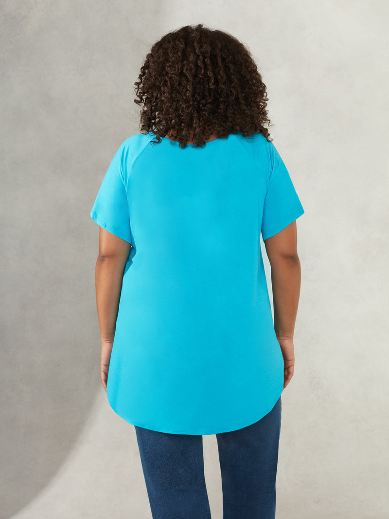 Turquoise Flutter Sleeve Jersey Top