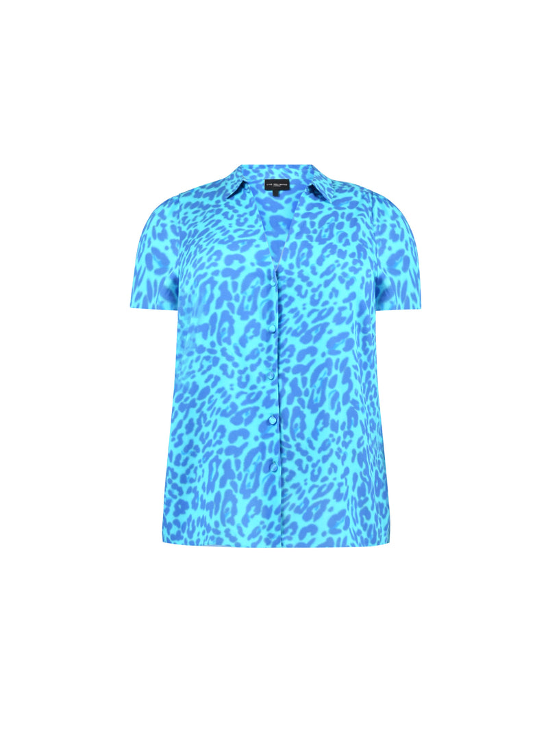 Blue Animal Print Short Sleeve Shirt