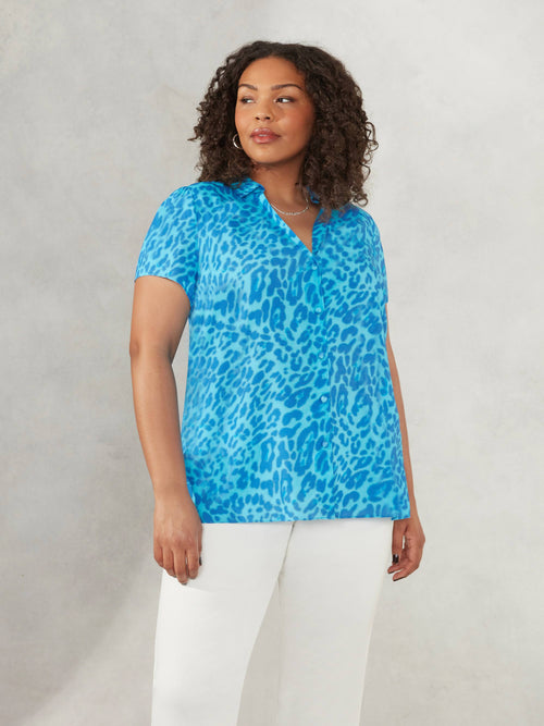 Blue Animal Print Short Sleeve Shirt