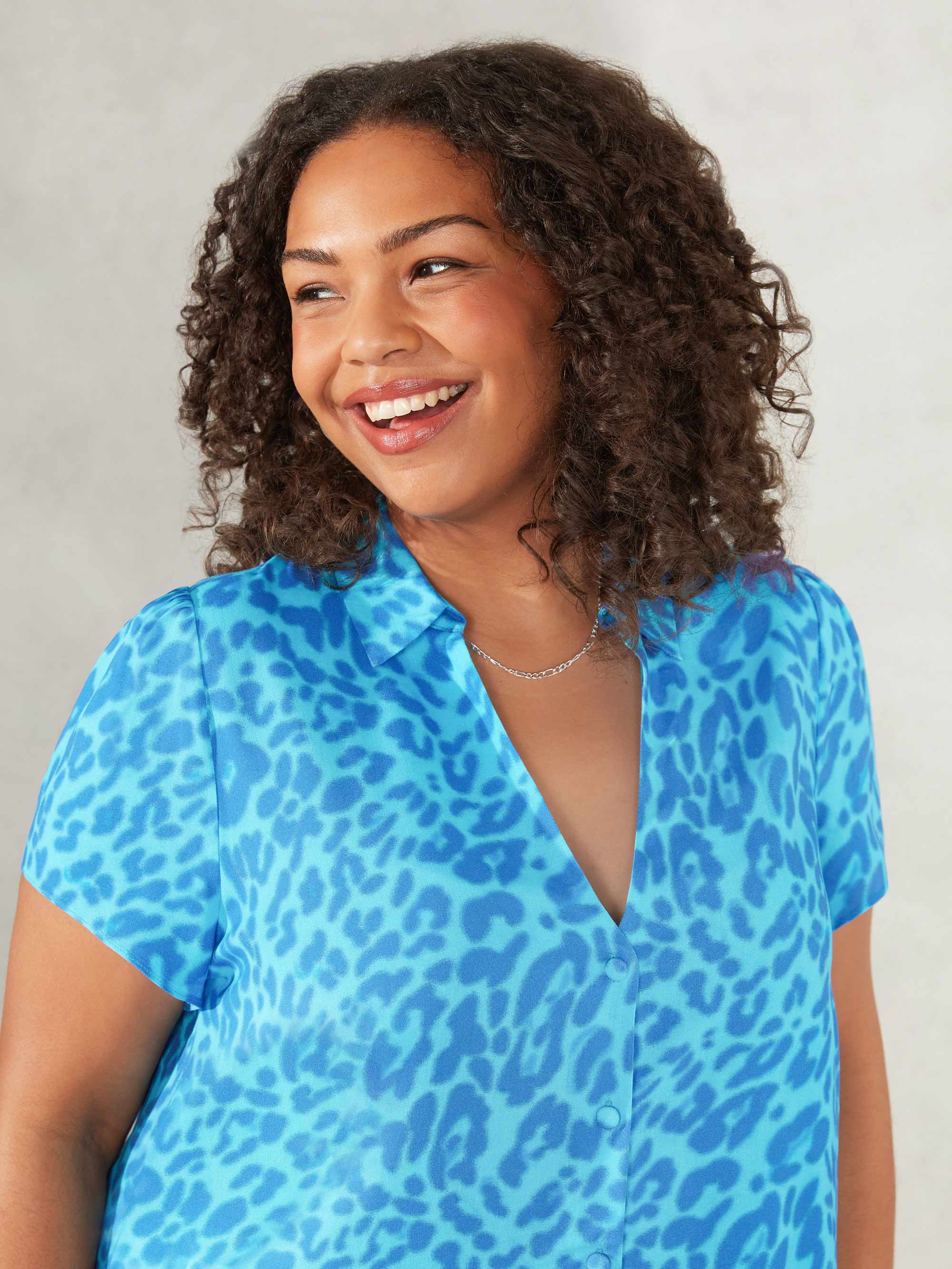 Blue Animal Print Short Sleeve Shirt