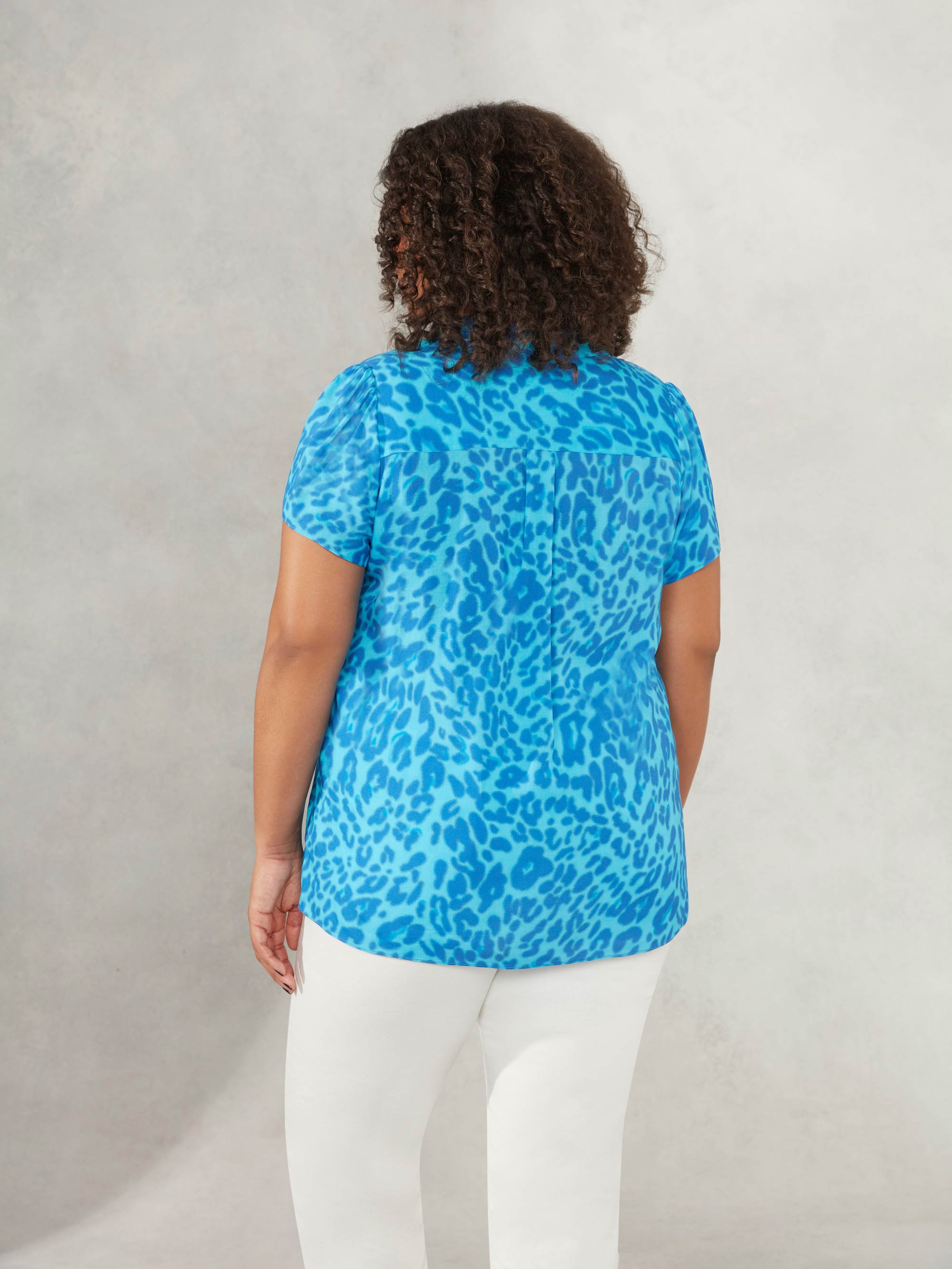 Blue Animal Print Short Sleeve Shirt