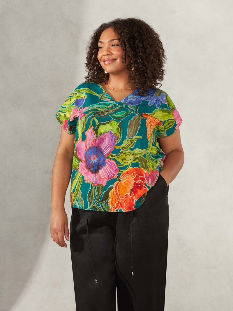 Tropical Print Grown On Sleeve Tee