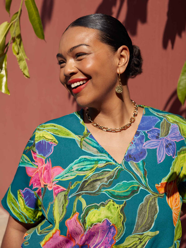 Tropical Print Grown On Sleeve Tee