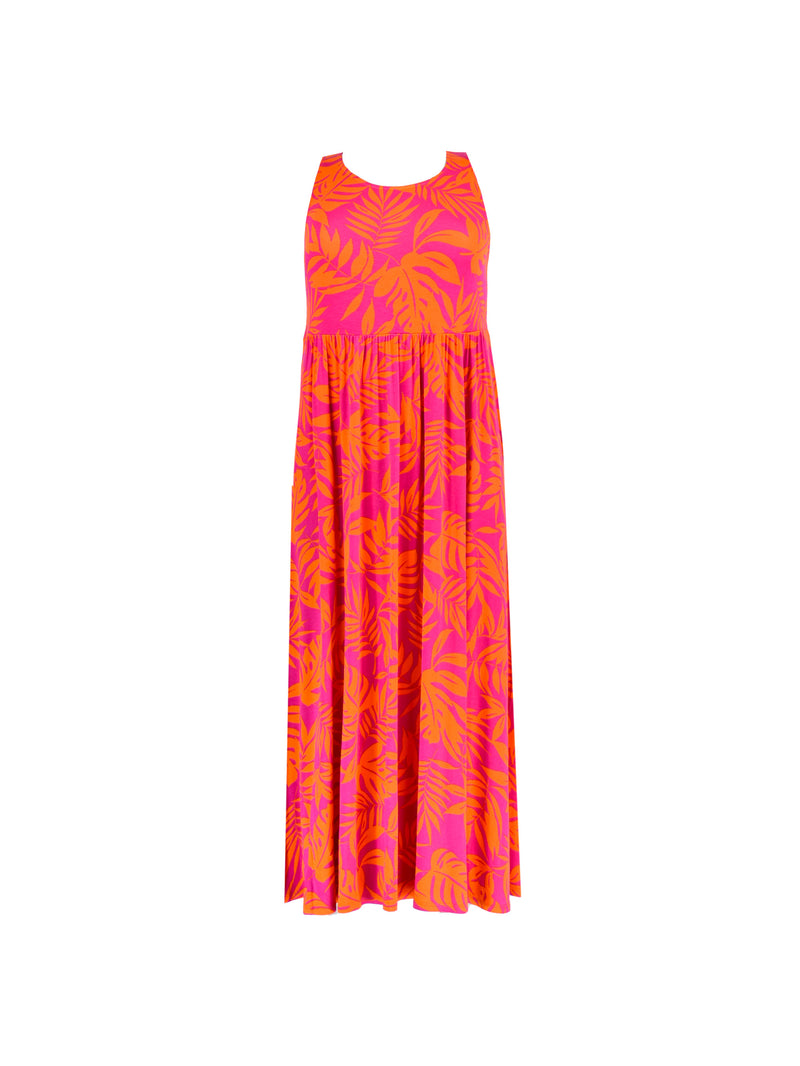 Orange Palm Print Jersey Maxi Dress