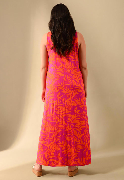 Orange Palm Print Jersey Maxi Dress