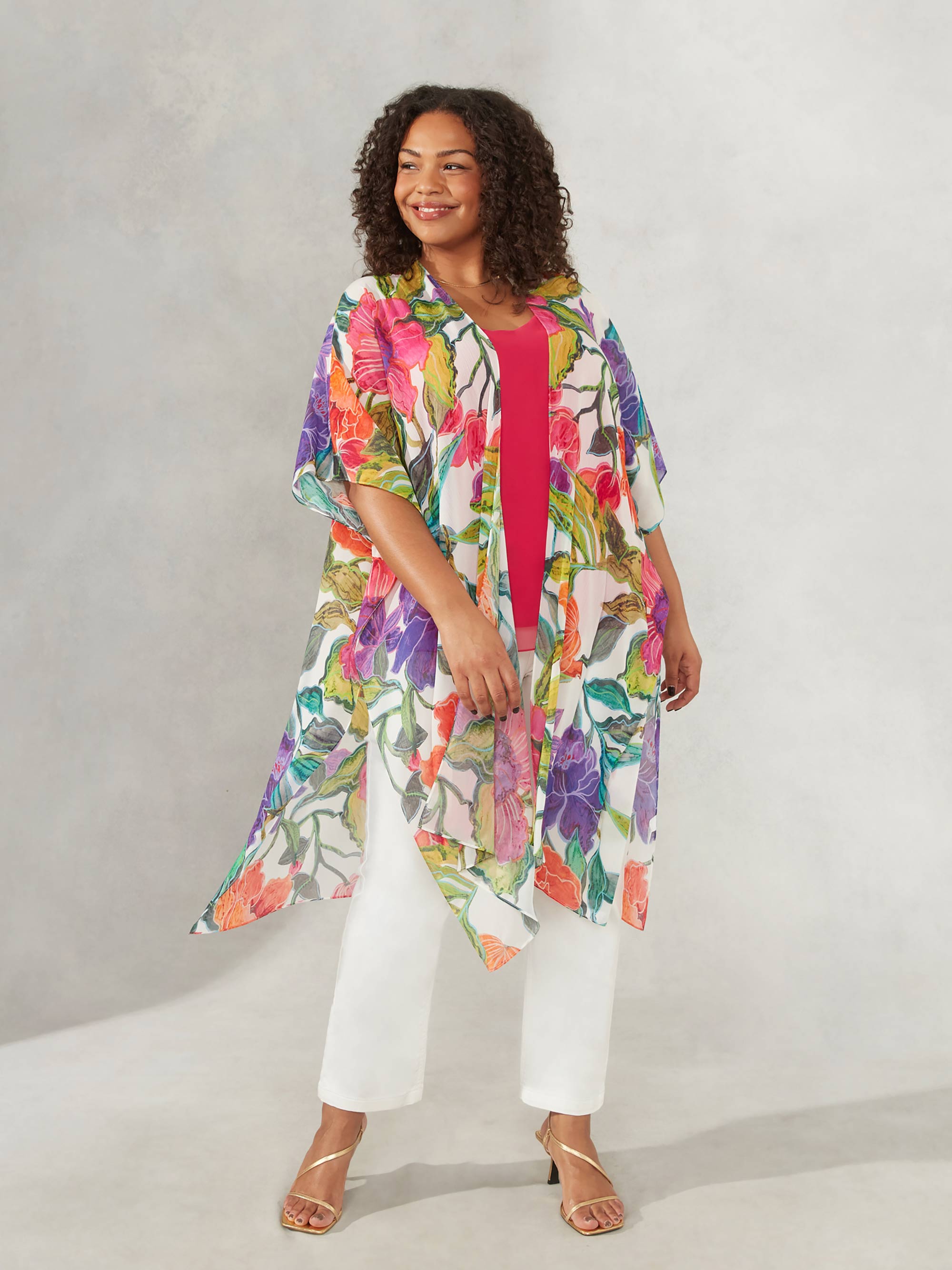 Multi Floral Print Longline Kimono