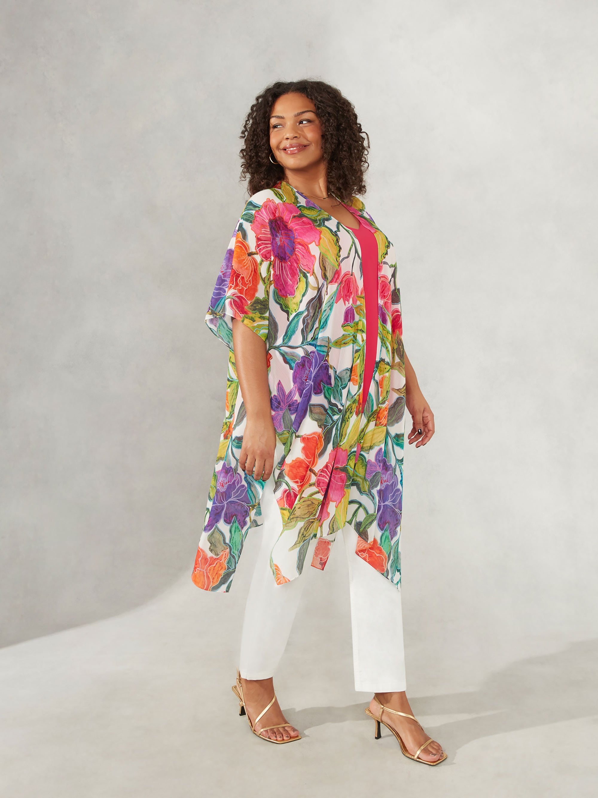 Multi Floral Print Longline Kimono