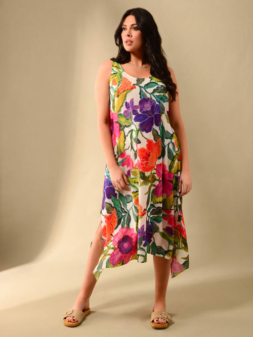 Multi Floral Print Hanky Hem Dress