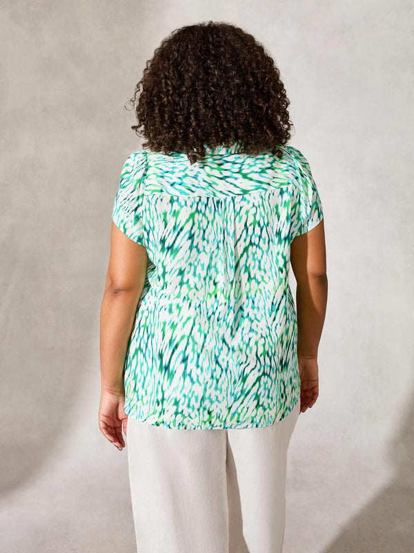 Green & Blue Animal Print Short Sleeve Shirt