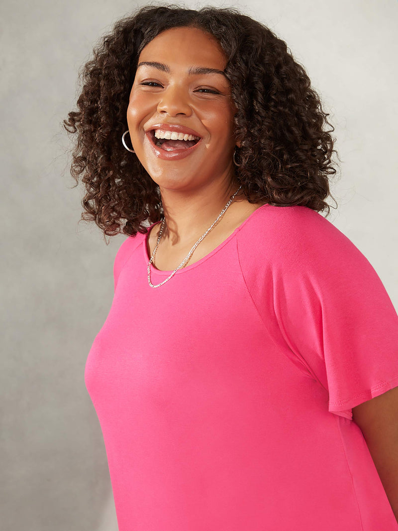 Pink Flutter Sleeve Jersey Top