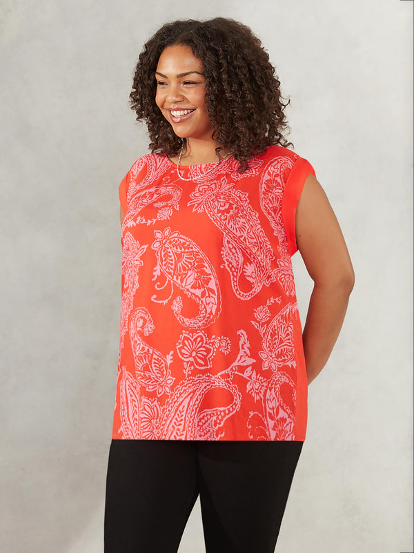 Red & Pink Paisley Print Jersey Back T-Shirt
