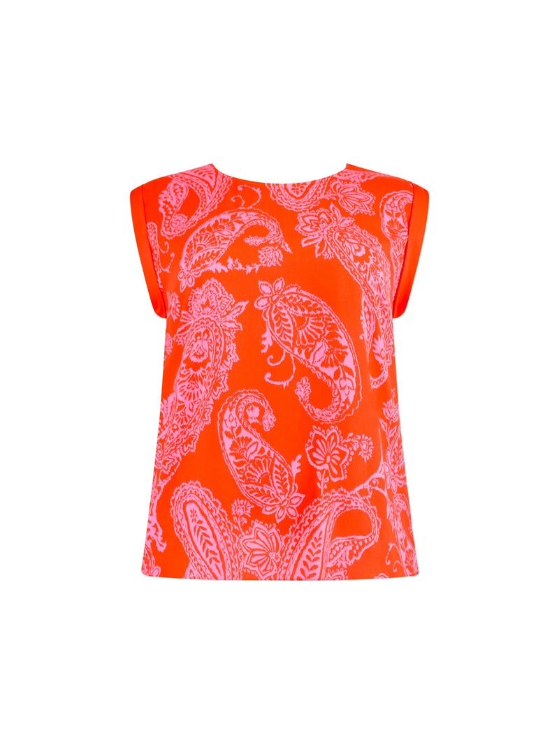Red & Pink Paisley Print Jersey Back T-Shirt