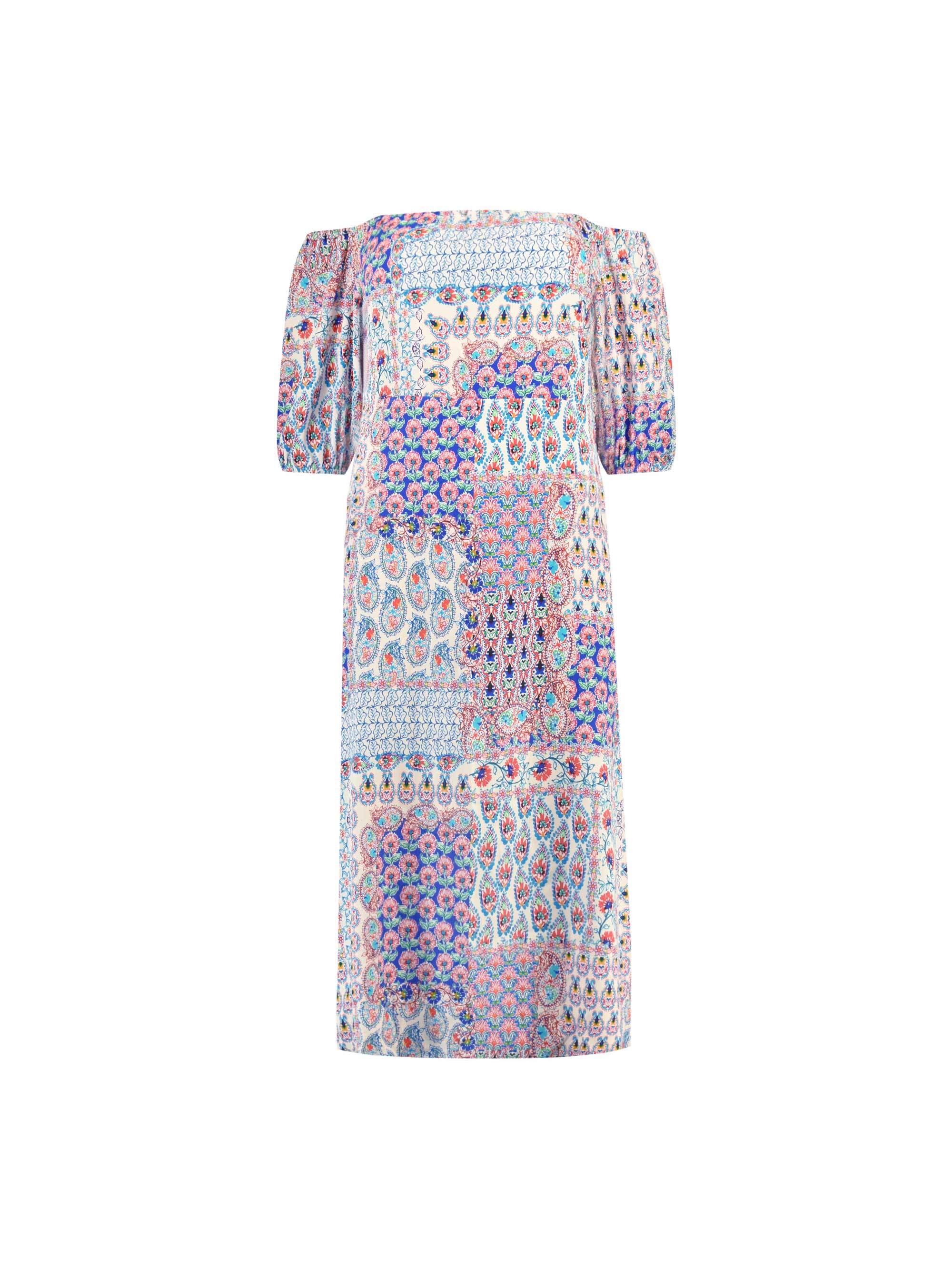 Multi Mosaic Print Bardot Maxi Dress