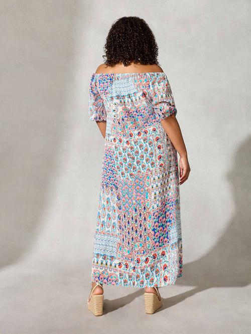 Multi Mosaic Print Bardot Maxi Dress