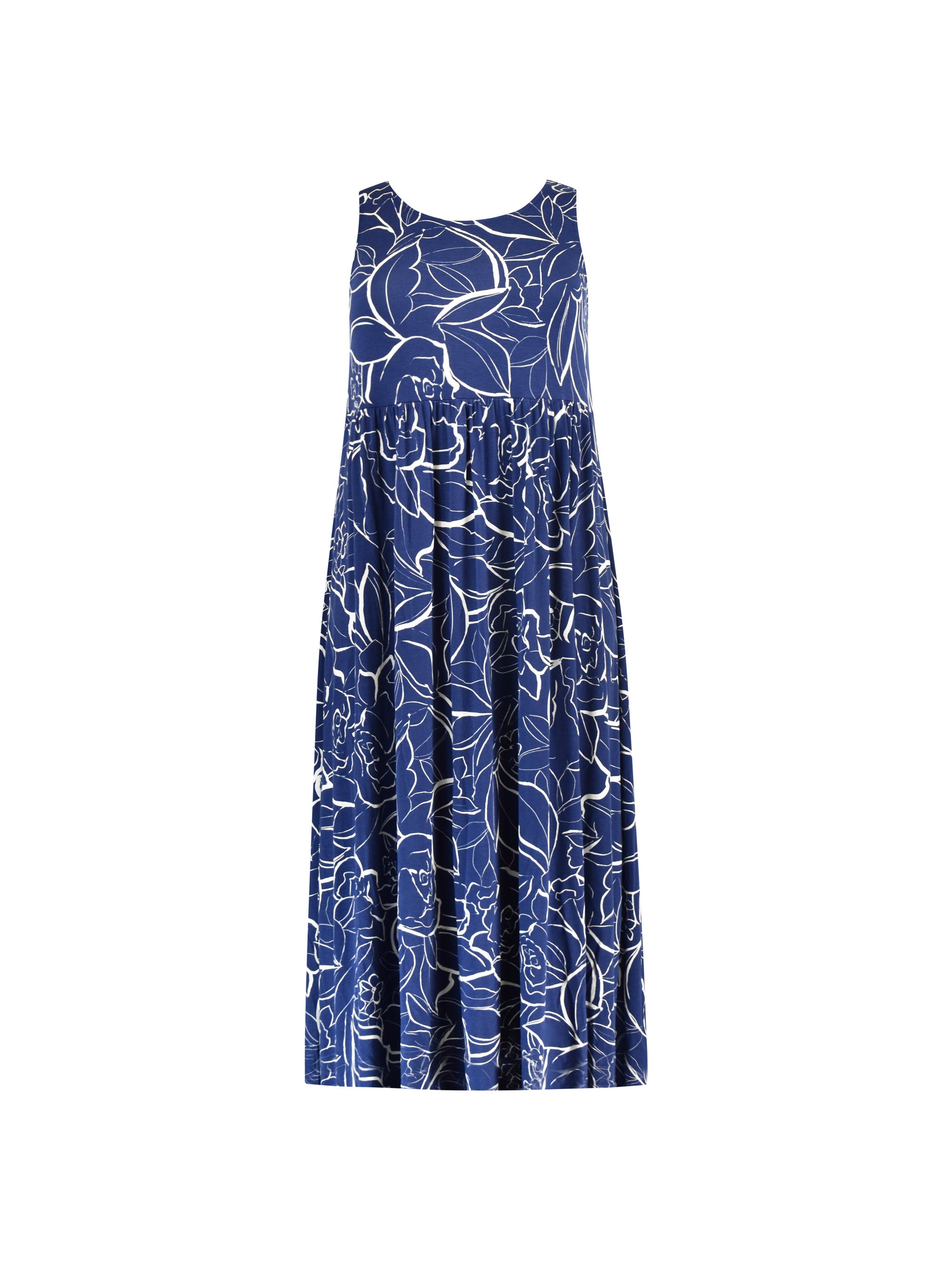 Navy Floral Linear Print Jersey Maxi Dress