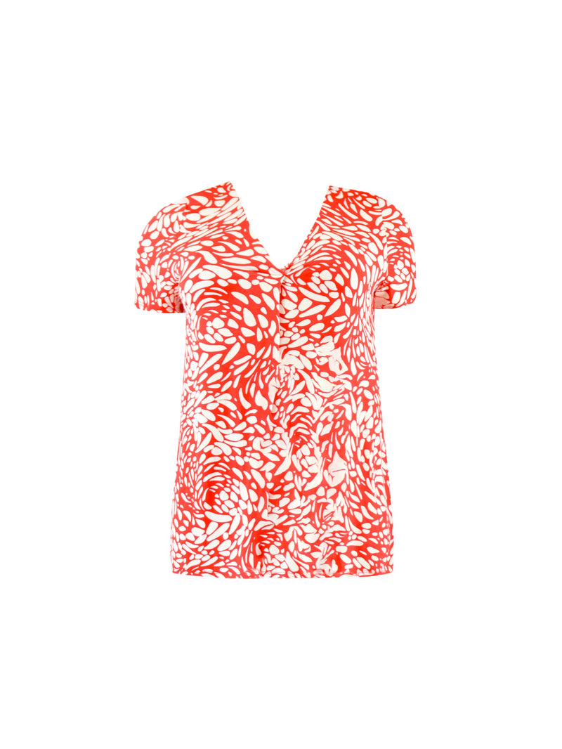 Red Pebble Print Pleat Front Jersey Top